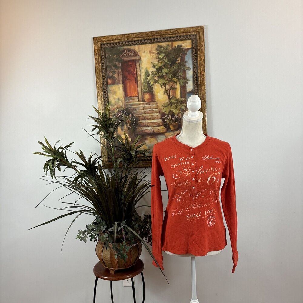 WWS Authentic Women Blouse Long Sleeve Size XS 1/2 Open Button Round Neck Y2K
